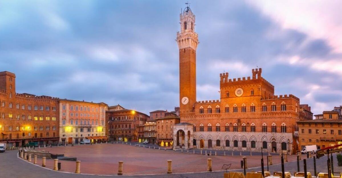 Town square in Siena at twilight